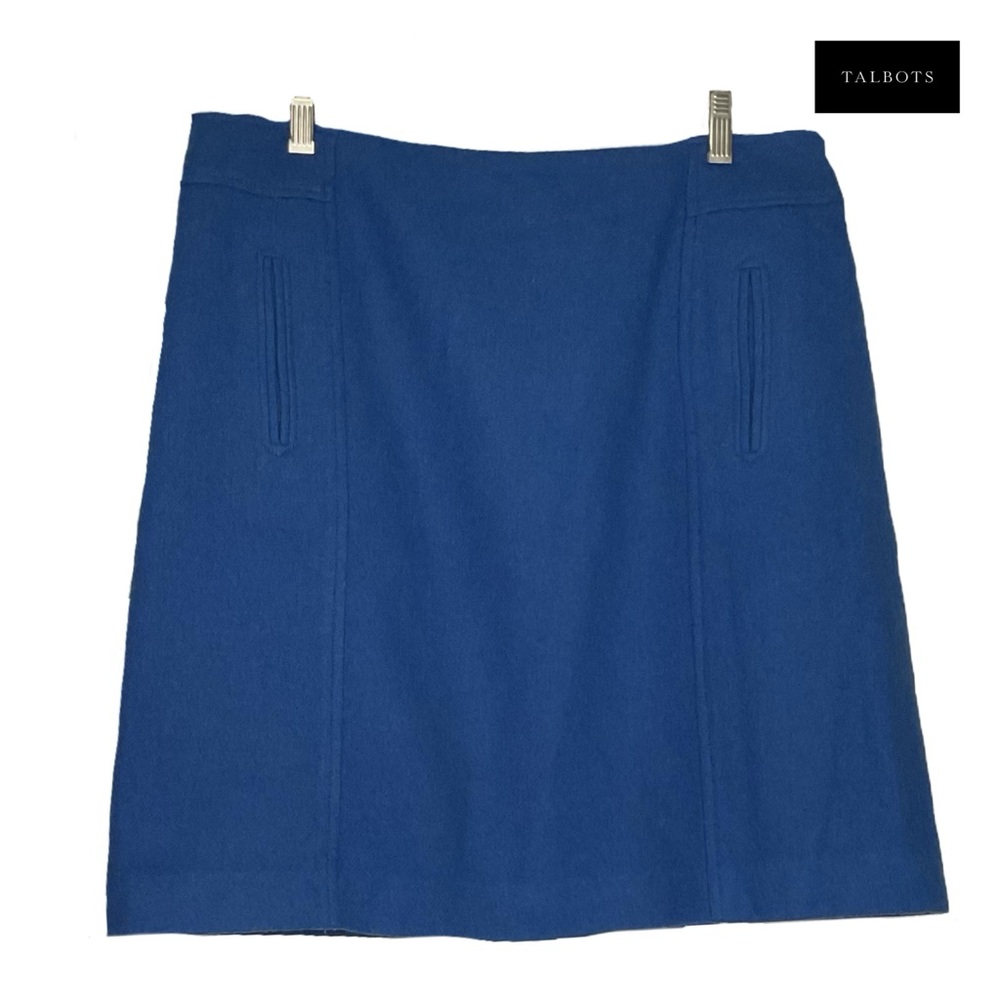 Talbots Sz 14 Wool Blend Solid Blue Mini Skirt w Pockets Chic and Stylish